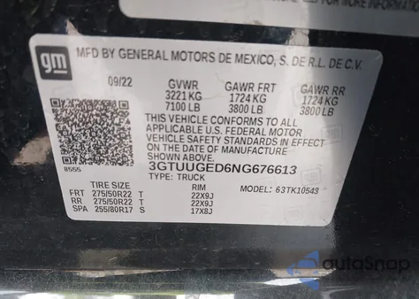 2022 GMC Sierra 1500 4Wd Short Box Denali из США, поврежденный, VIN 3GTUUGED6NG676613